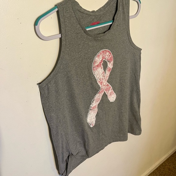 Gray Tank Top with Pink Ribbon Design. NWOT. - Picture 4 of 12